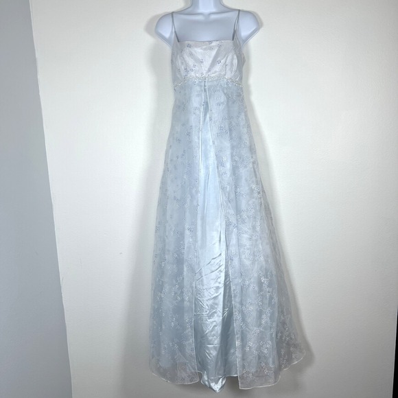 Vintage Womens 90s Y2K Empire Waist Corset Back Gown Sz S Blue Glitter Beaded Vintage Womens 90s Y2K Empire Waist Corset Back Gown Sz S Blue Glitter Beaded